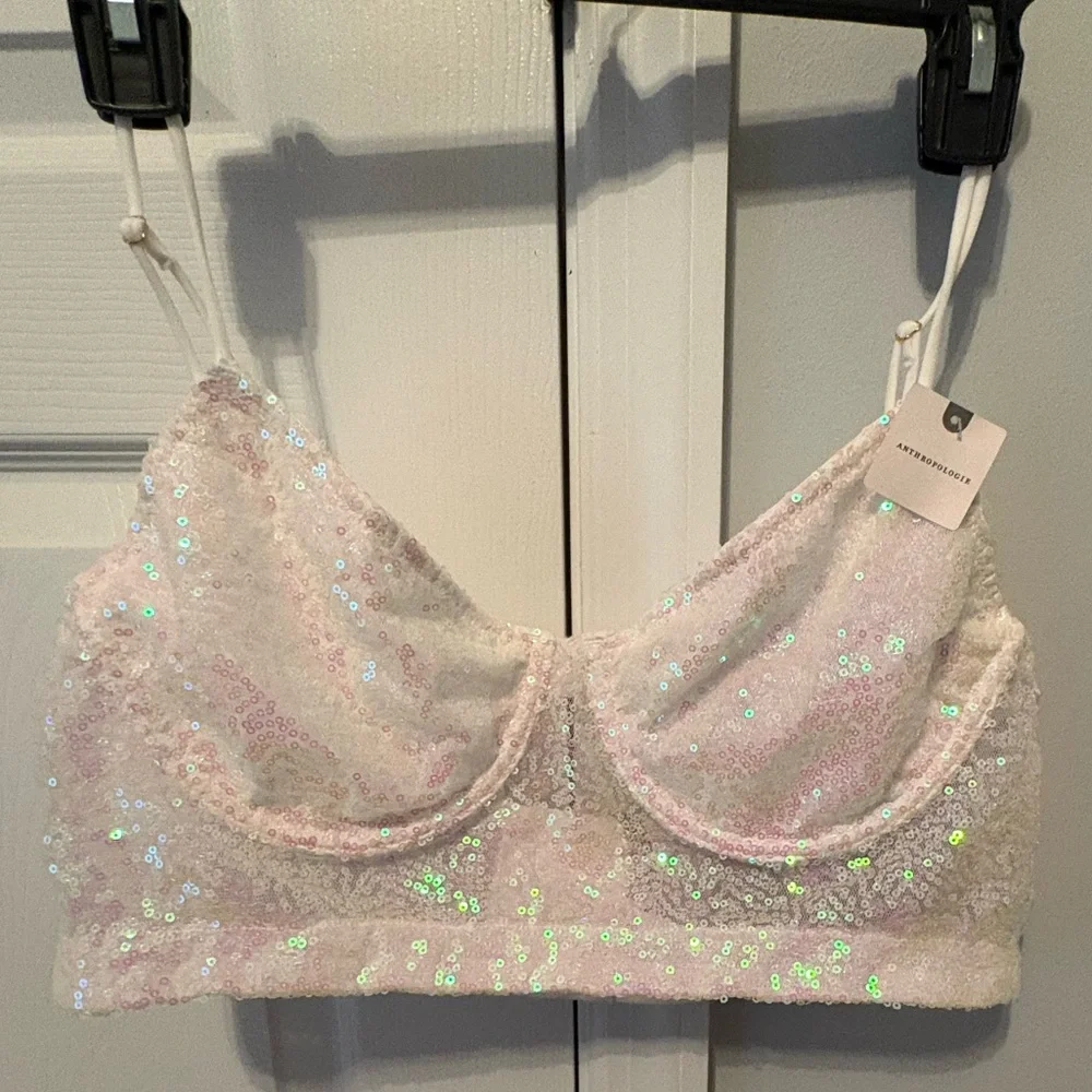 Anthropologie Sequin Lace Bralette - White L